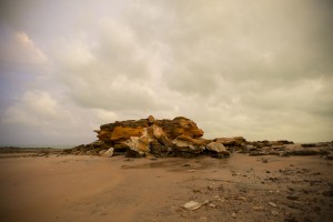 Ancient rock dividing Broome Jetty Beach and the short boat ramp