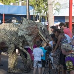 Frill neck lizard talking to crowd at 2015 Shinju Parade