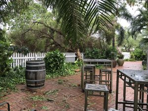 Matso's a popular restaurant little white picket fence smashed by a willow paper bark tree 