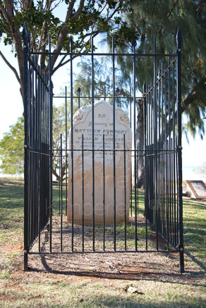 Matthew Forrest grave overlooking Reobuck Bay at Pioneer Park, Town Beach